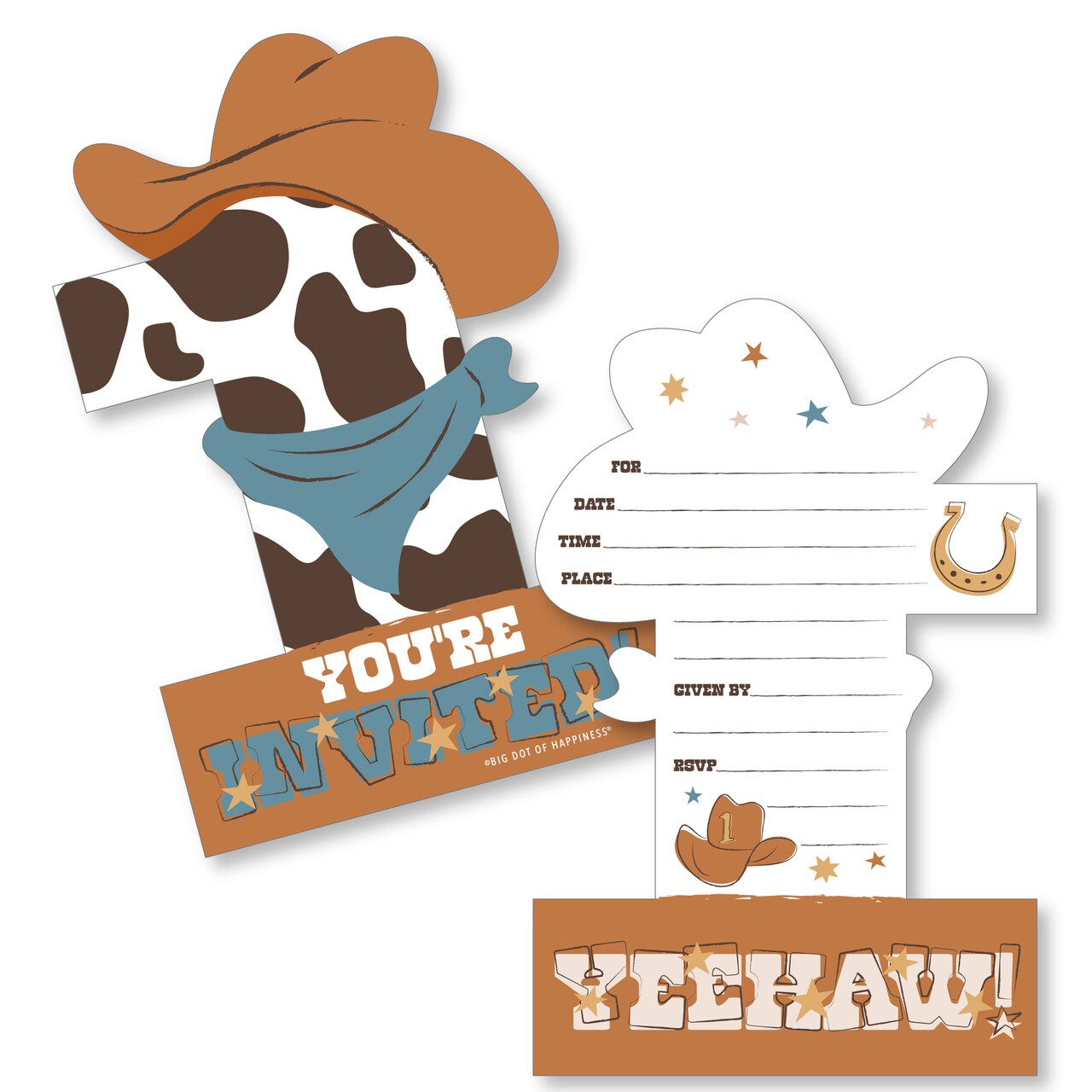 Big Dot of Happiness My First Rodeo - Shaped Fill-In Invitations - Little Cowboy 1st Birthday Party Invitation Cards with Envelopes - Set of 12